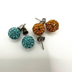 Crystal Stud Earrings Set - Blue and Orange